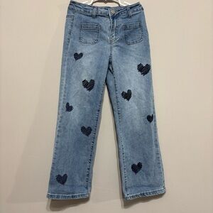 Chic Heart-Patterned Straight Leg Jeans